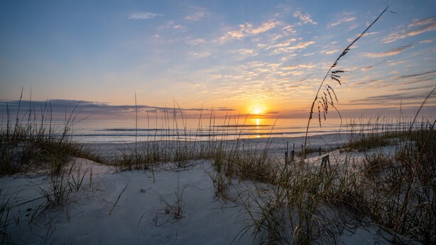 A beach at sunset with sand dunes and grasses. - Coquina A203- Steps to the Beach (Saint Augustine)