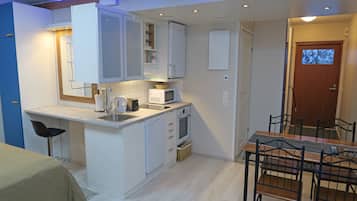 Superior Studio | Private kitchen | Fridge, microwave, oven, stovetop