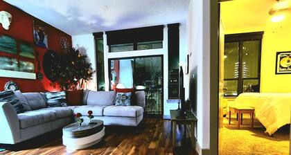 View of Downtown Houston blocks from midtown, MM ballpark & Toyota Center