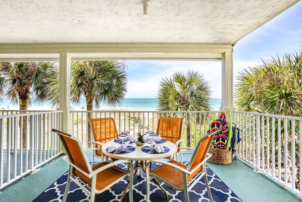 Outdoor dining - Quaint & Cozy w/Beachfront Balcony! FREE Activities! Walk to Best Local Restaurants ~ Port Holiday 6 (Indian Rocks Beach)