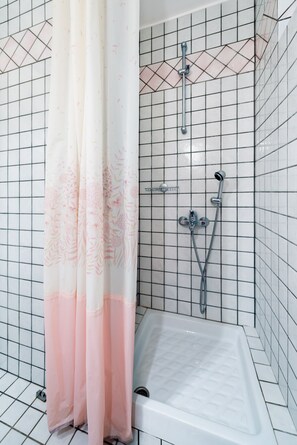 Baignoire, séchoir à cheveux, serviettes fournies, savon