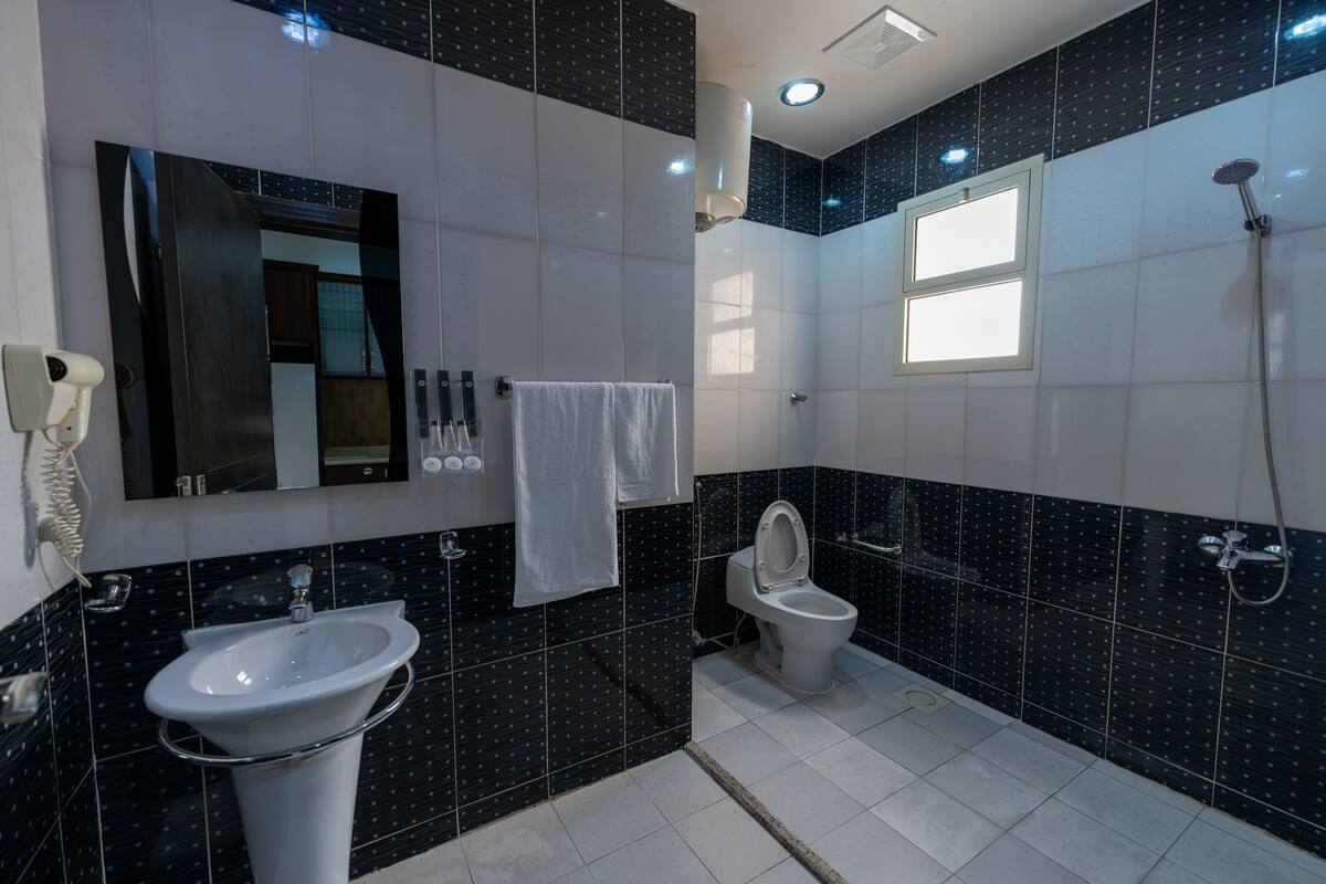 Rainfall showerhead, hair dryer, slippers, bidet