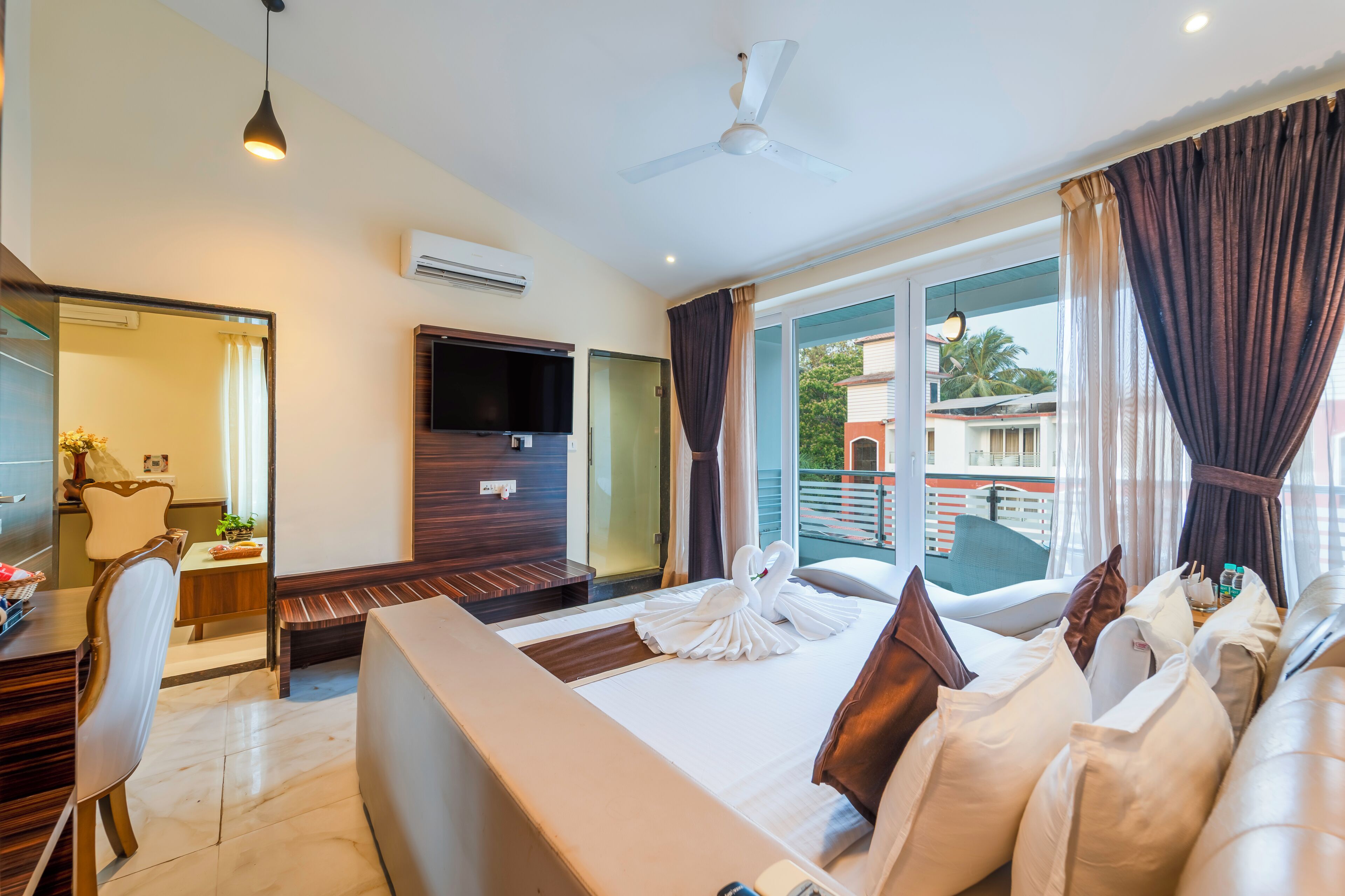 Premium bedding, desk, blackout curtains, iron/ironing board