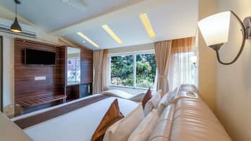 Premium bedding, desk, blackout curtains, iron/ironing board