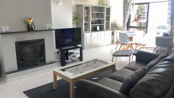 Smart TV, fireplace, stereo