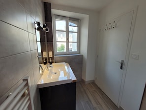 Shower, hair dryer, toilet paper