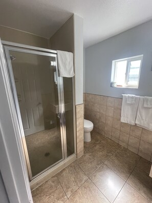 Ducha, toallas, jabón, shampoo