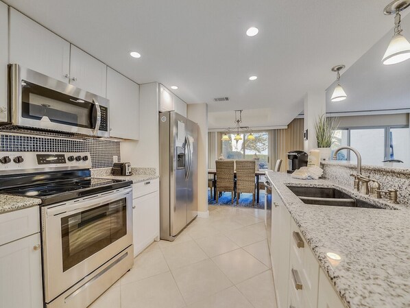 Fridge, microwave, oven, dishwasher