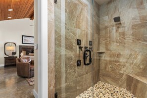 Shower, towels, soap, shampoo