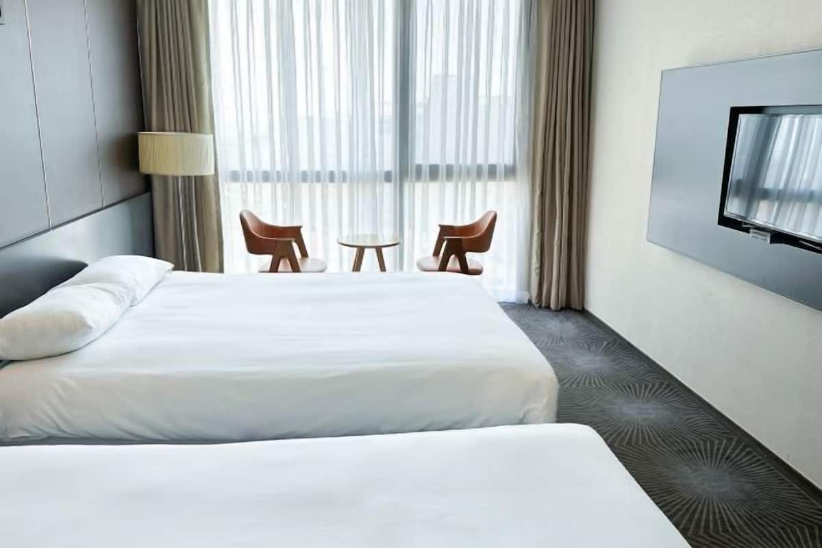In-room safe, desk, laptop workspace, blackout curtains