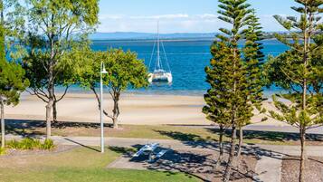 On the beach, snorkeling, water skiing