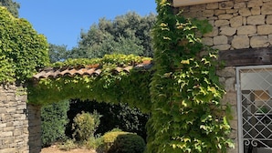 A stone building with a tiled roof, partially covered by green ivy. - Charming Mas in quiet Provence, between Luberon and Alpilles (Robion)