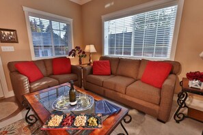 TV connectée, cheminée, lecteur de DVD, livres