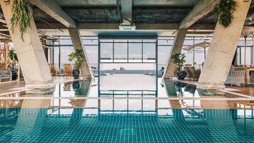 Indoor pool, open 6:00 AM to 9:00 PM, free pool cabanas, pool loungers