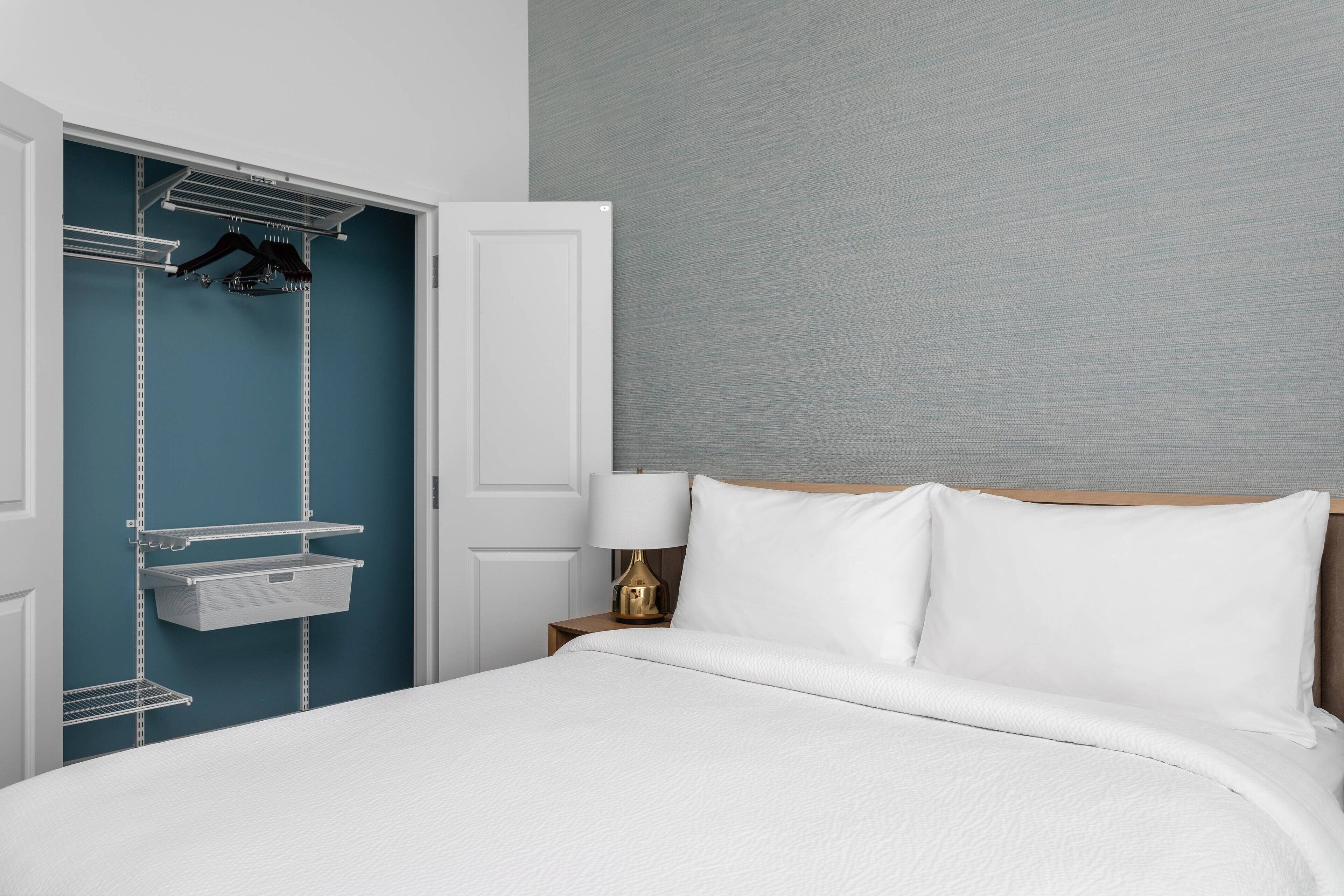 1 bedroom, desk, laptop workspace, blackout curtains