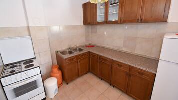 Fridge, oven, cookware/dishes/utensils