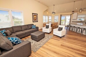 TV, fireplace, DVD player, foosball