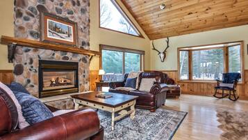 Smart TV, fireplace, video games, DVD player