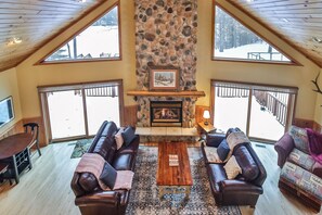 Smart TV, fireplace, video games, DVD player