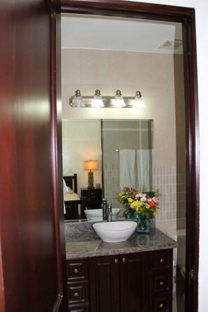 Regadera, secadora de cabello, bidet, toallas 