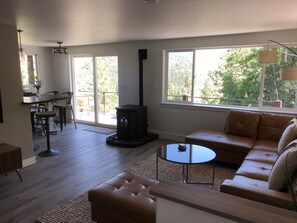 Smart TV, fireplace, music library, video library