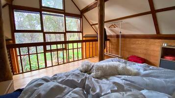 1 bedroom, desk, iron/ironing board, travel cot