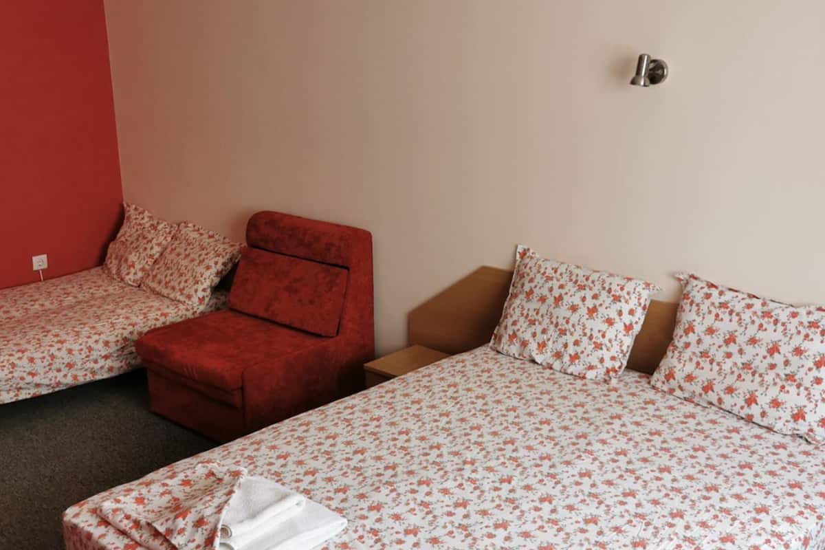 Desk, blackout curtains, iron/ironing board (on request), free WiFi