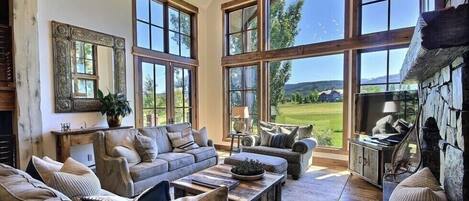 Smart TV, fireplace, video games, DVD player