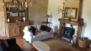 Smart-tv, een open haard, videospelletjes en een dvd-speler