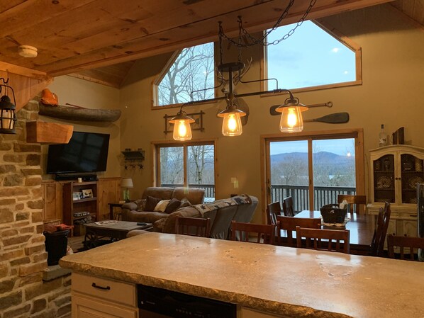 Smart TV, fireplace, ping pong, books