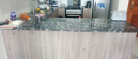 Fridge, microwave, oven, toaster