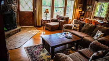 TV, fireplace, foosball, table tennis