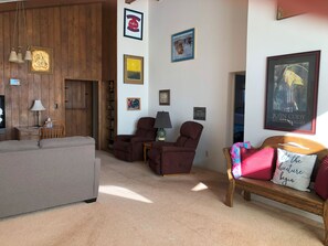 Una Smart TV, un reproductor de DVD, libros, una videoteca