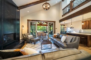 Smart TV, fireplace, video games, DVD player