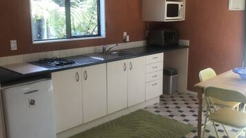 Fridge, microwave, stovetop, electric kettle