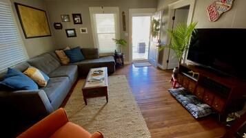 Smart TV, DVD player, books, video library