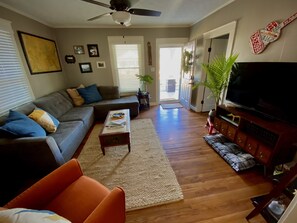 Smart TV, DVD player, books, video library