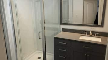 Combined shower/tub, hair dryer