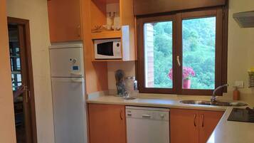 Frigorífico, microondas, horno y placa de cocina