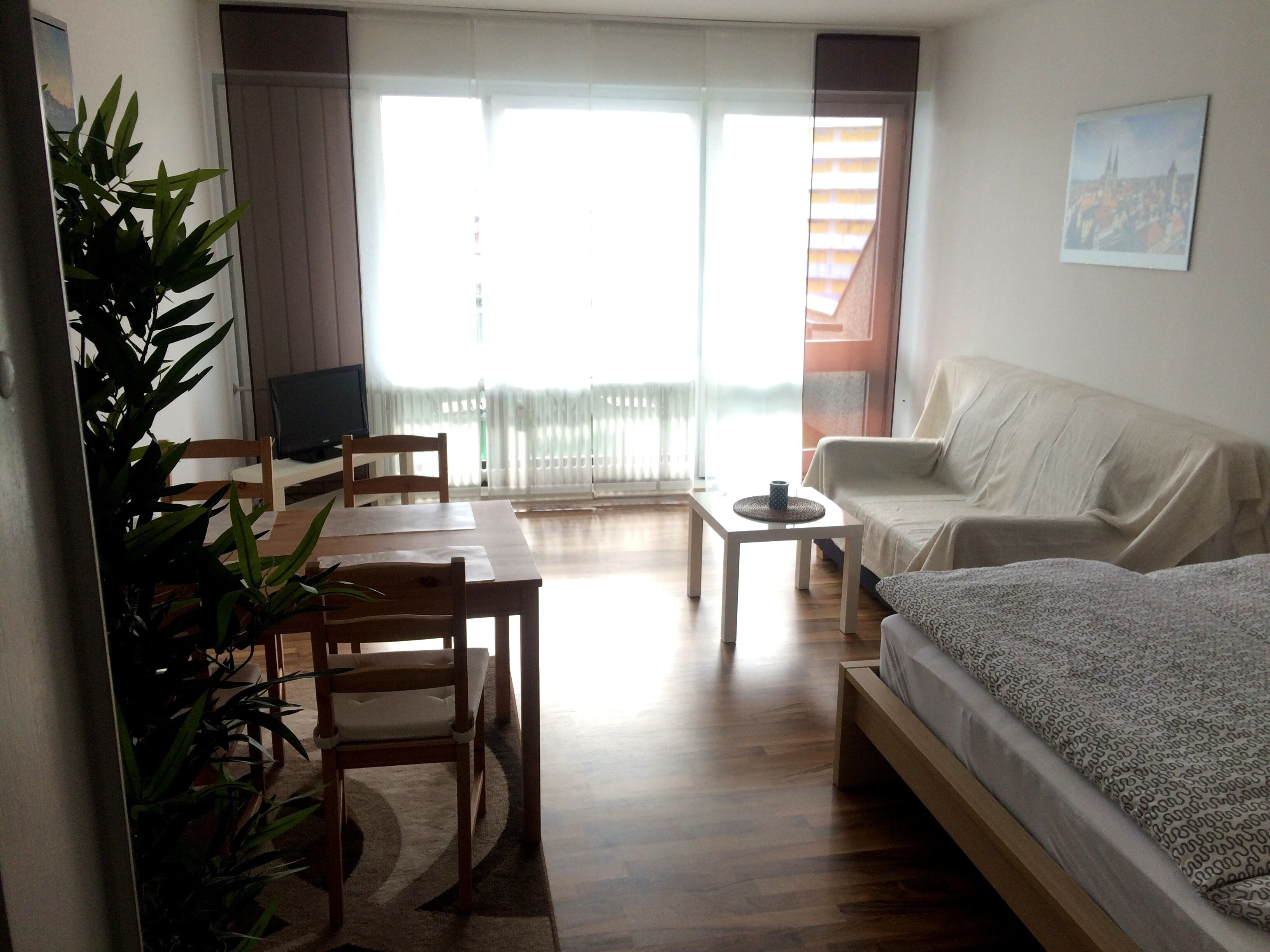 Studio, Mehrere Betten, Balkon (incl. EUR 25 cleaning fee per stay) | Wohnbereich | 32-Zoll-Flachbildfernseher mit Kabelempfang, Fernseher