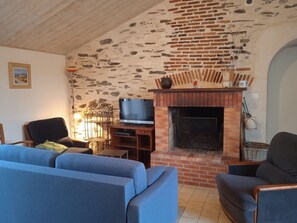 TV, fireplace