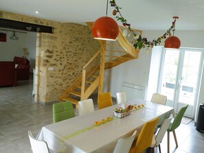 Dining - Spacious Renovated Farmhouse with Private Garden, Near Beaches, Surf, and Adventure Parks (Le Bernard)