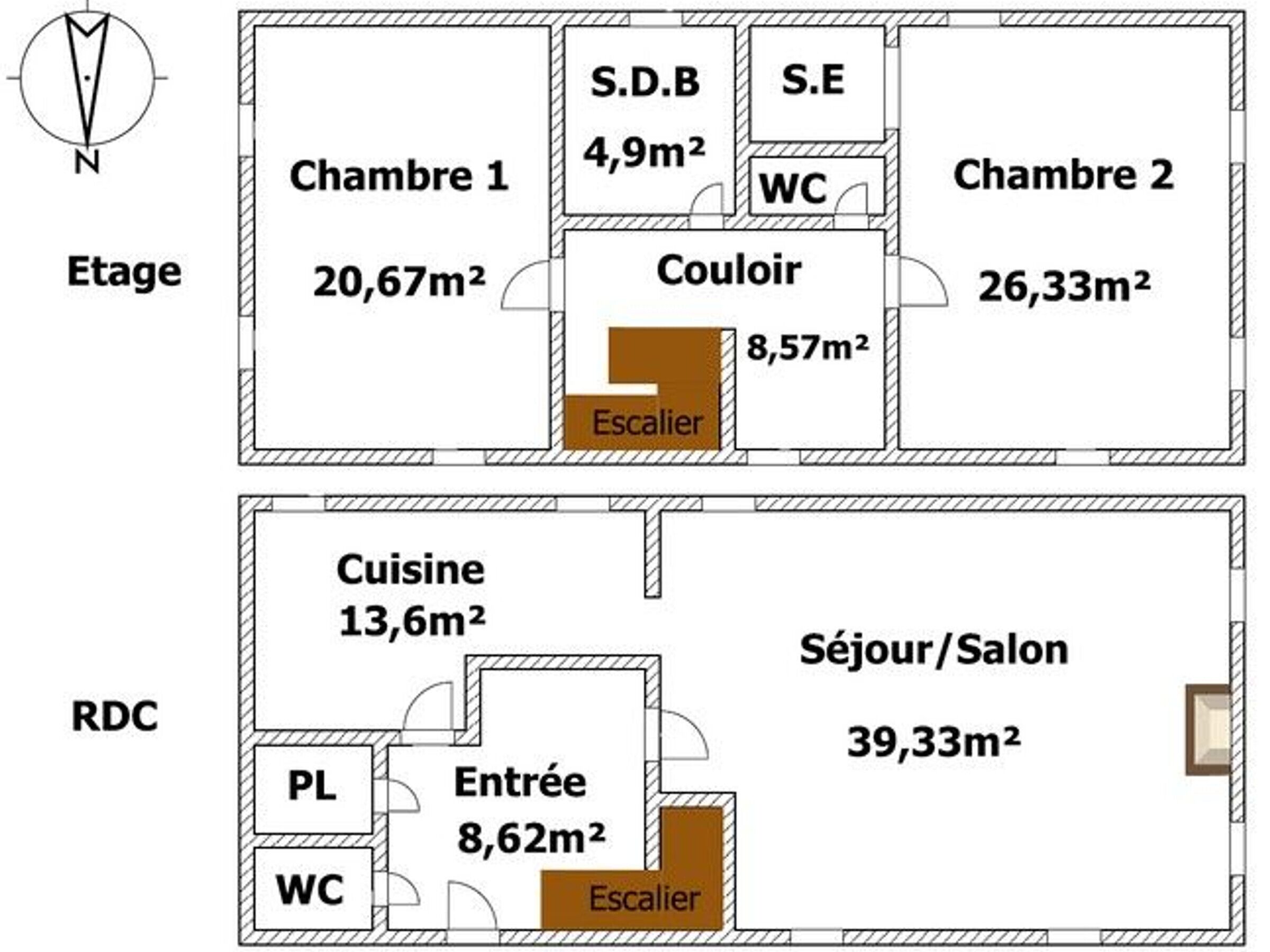 A floor plan of a hotel with two bedrooms, a kitchen, a dining area, and a bathroom.