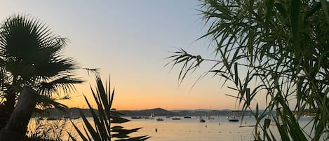 On the beach, sun loungers