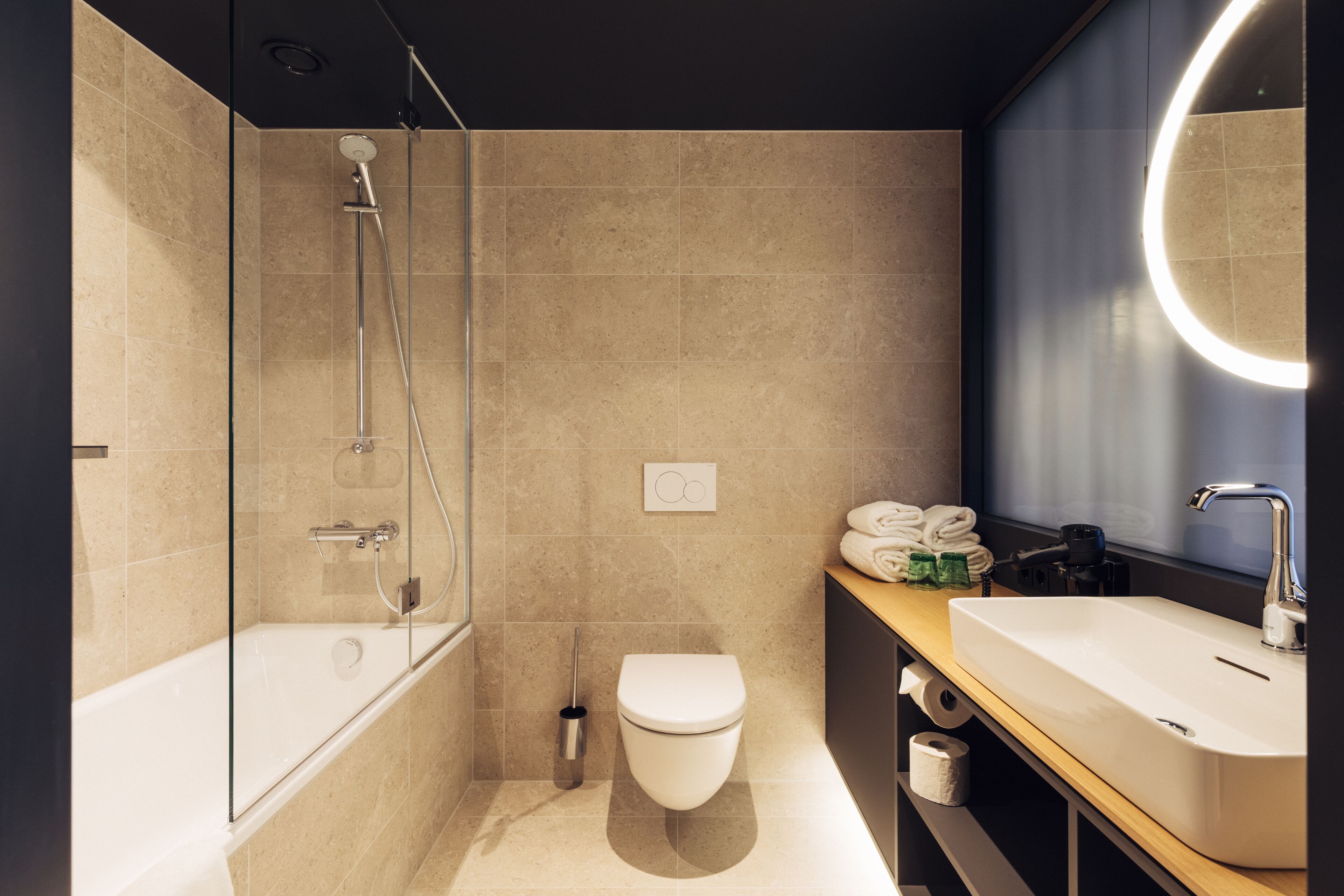 family apartment | bathroom | eco-friendly toiletries, hair dryer, towels