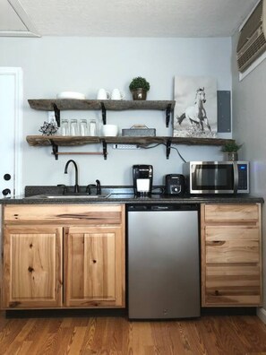 Microwave, oven, coffee/tea maker, toaster