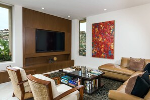 Smart TV, fireplace, stereo, printers