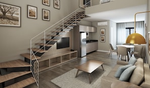 Suite – deluxe | Safe på rommet, blendingsgardiner, lydisolert og strykejern/-brett