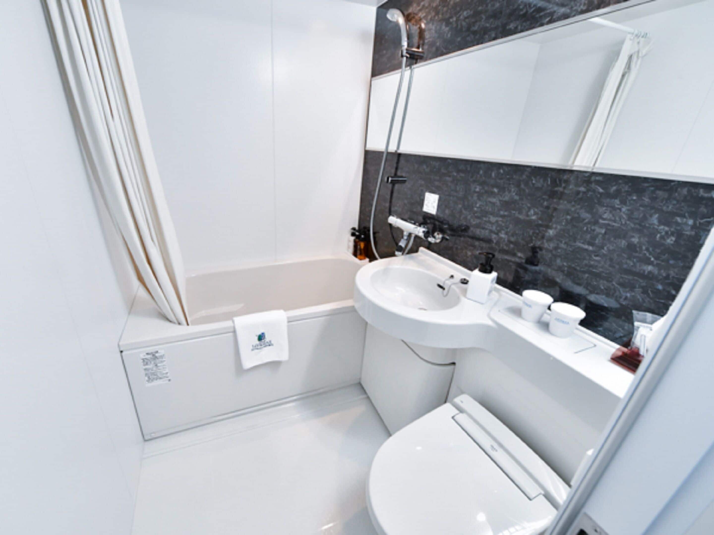 combined shower/bathtub, free toiletries, hair dryer, slippers