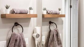 Hair dryer, towels